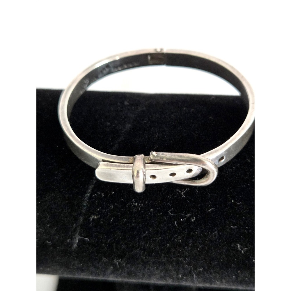 Vintage Kids Mexico 925 Sterling Silver Buckle Bangle Bracelet Hinged Cuff